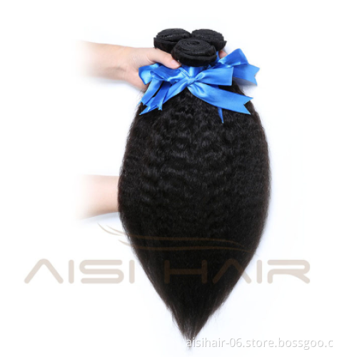 Aisi Hair 8-28'' Kinky Straight Human Hair Weave Bundles  Brazilian Natural Black Human Hair Extensions